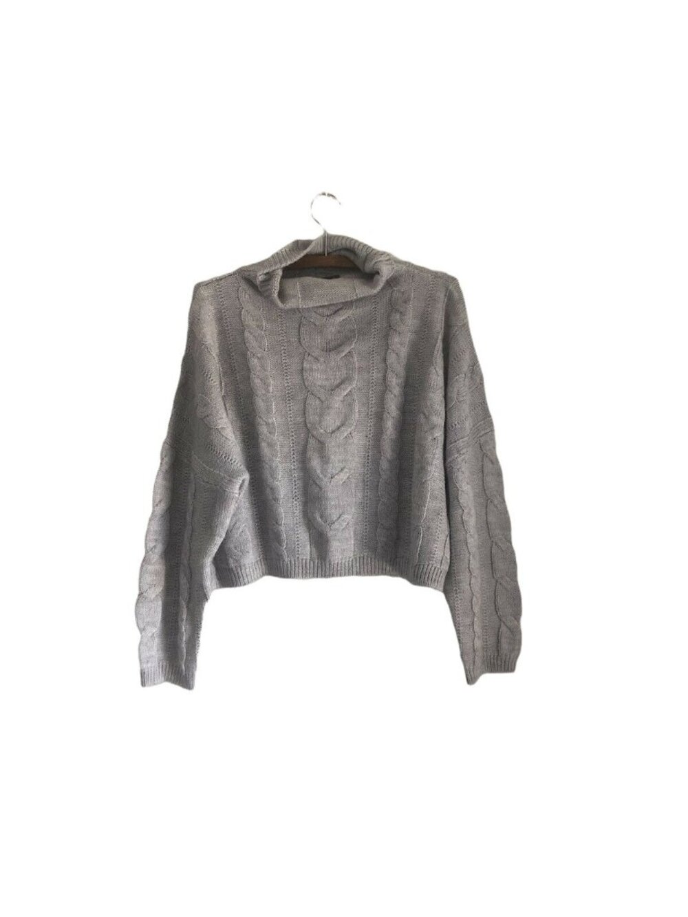 Bebe Womens Gray Wool Blend Cable Knit Cropped Turtleneck Sweater Size Small